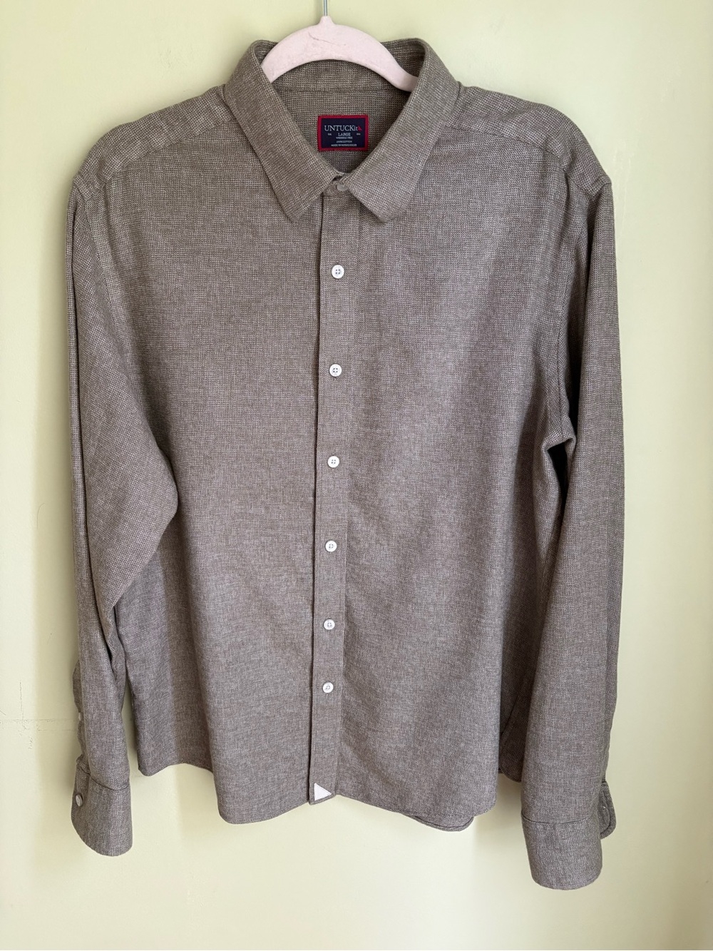 UNTUCKit Veneto WF Button-Down Shirt Taupe/Brown Brushed Cotton. Size L. Great!